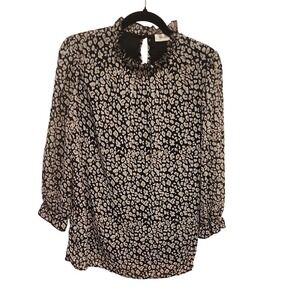 🔥5 for $20🔥Angashion Leopard Print Mock Neck Long Sleeve Blouse‎ Size Medium